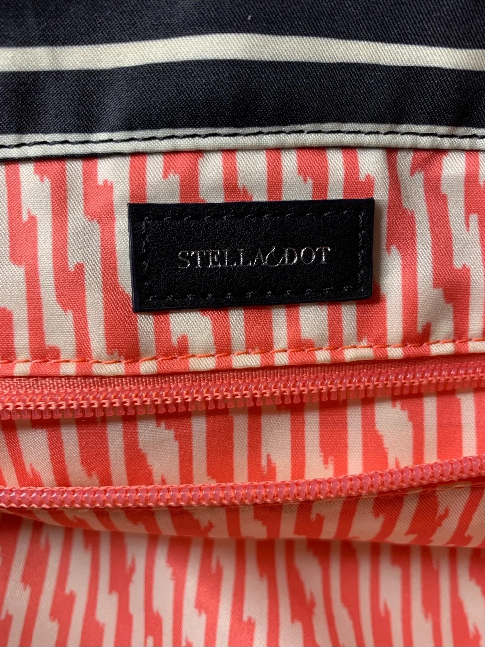 Stella & Dot Striped Black and Cream Backpack